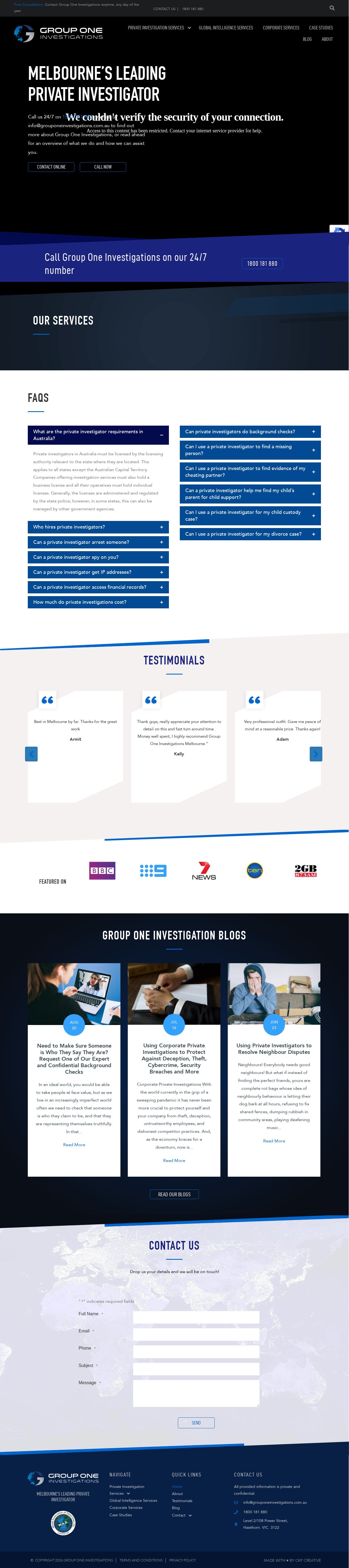 Group One Investigations website