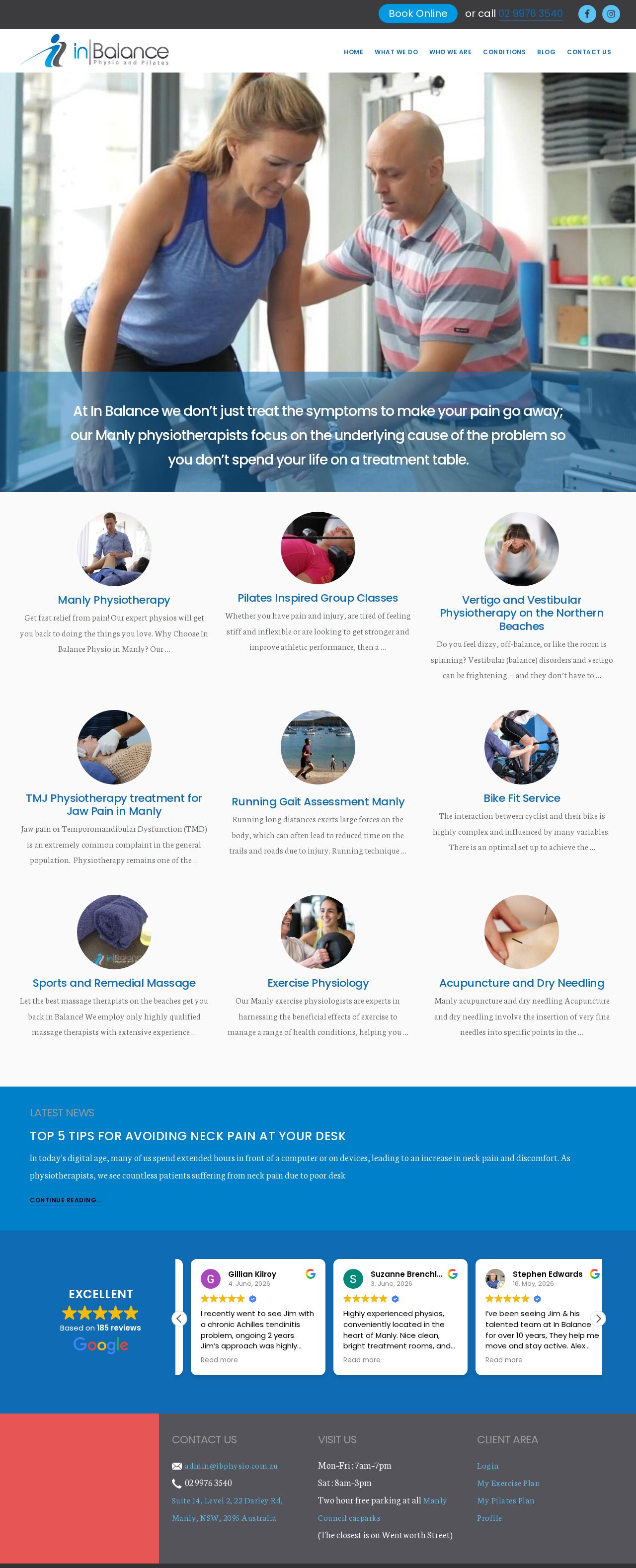 In Balance Physio and Pilates website