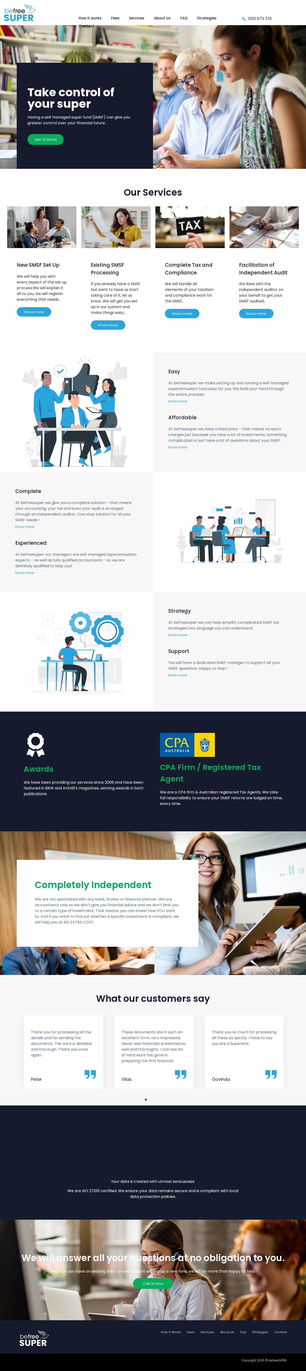 BeFree Super - SMSF Services website