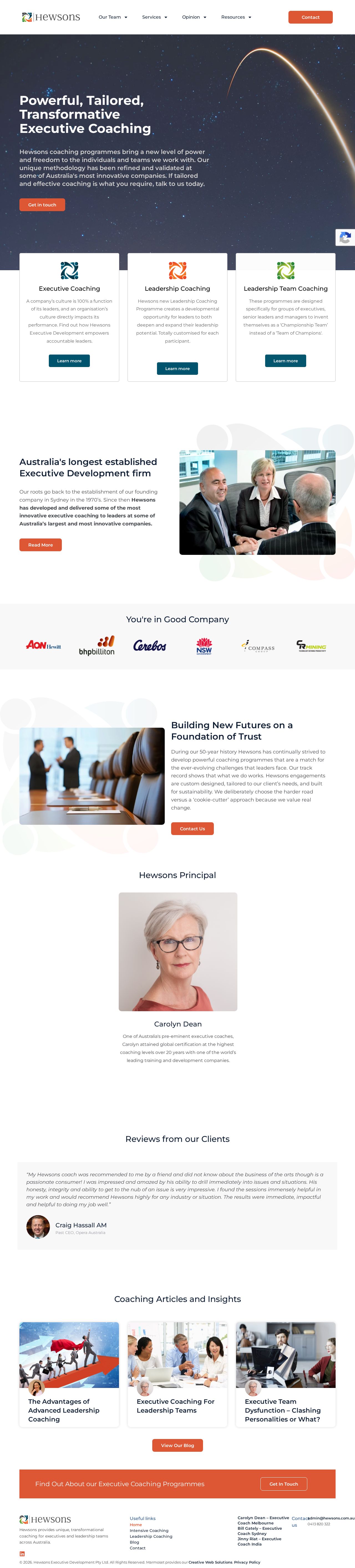 Hewsons Executive Coaching website