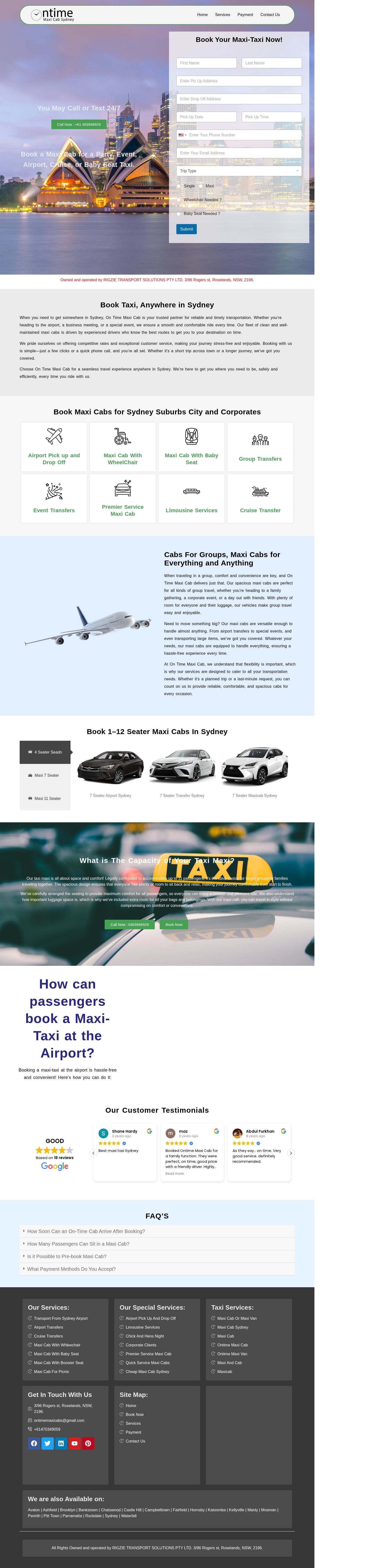 Ontime Maxi Taxi Sydney website