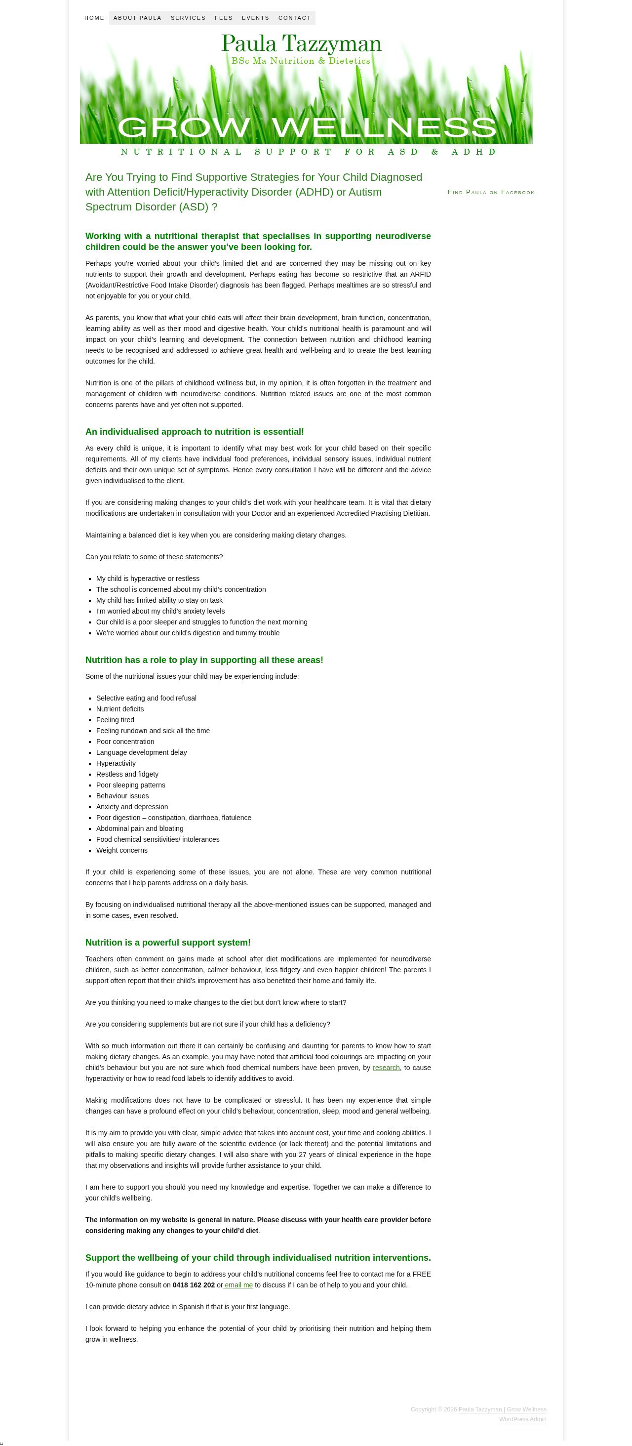 Paula Tazzyman- Dietitian website