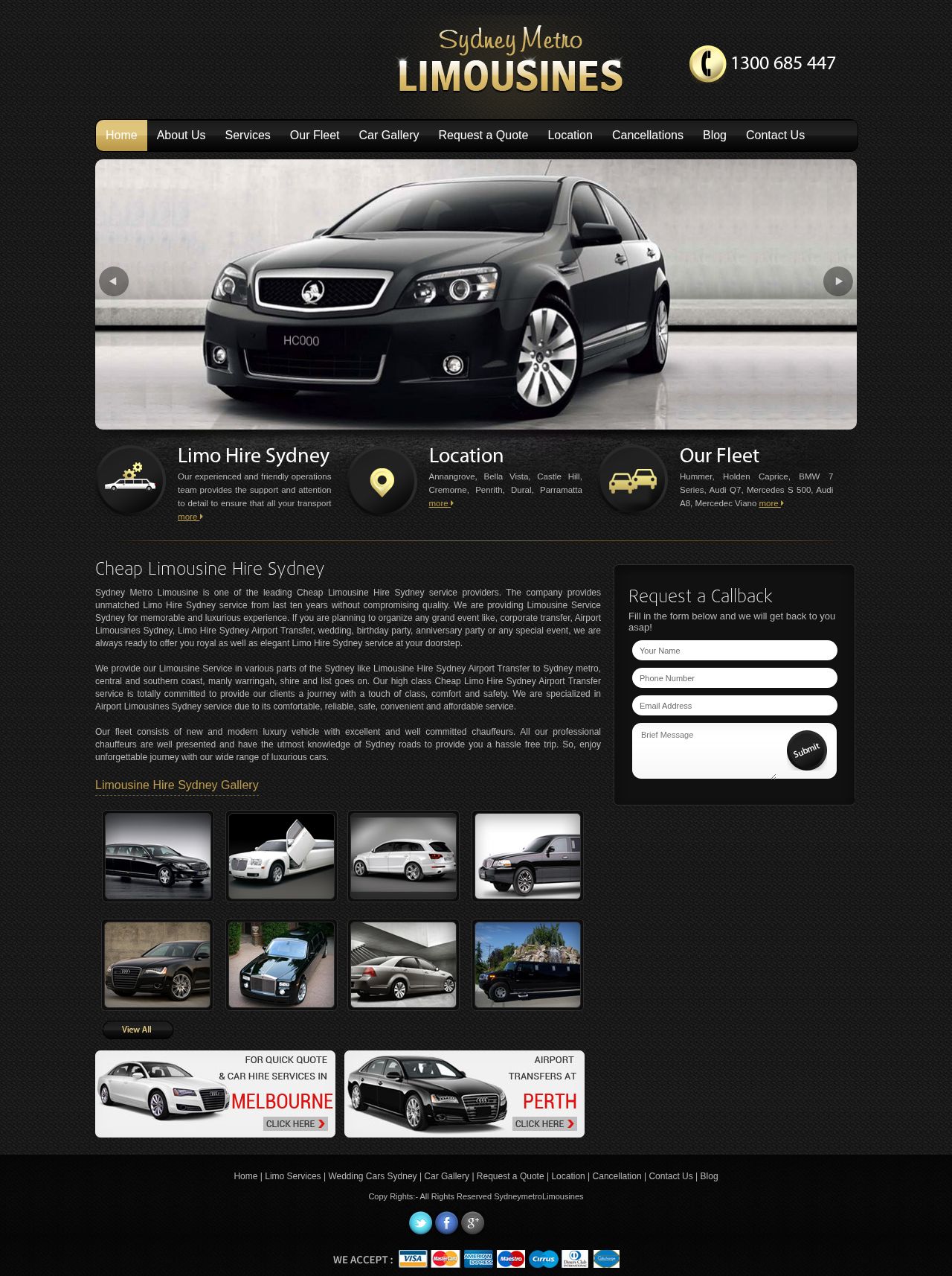 Sydney Metro Limousines website