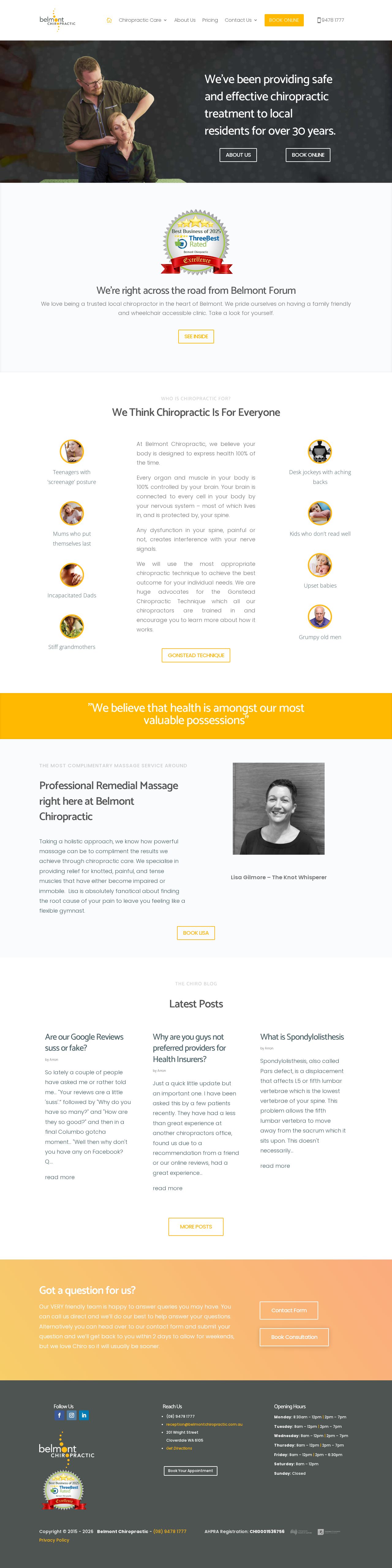 Belmont City Chiropractic website