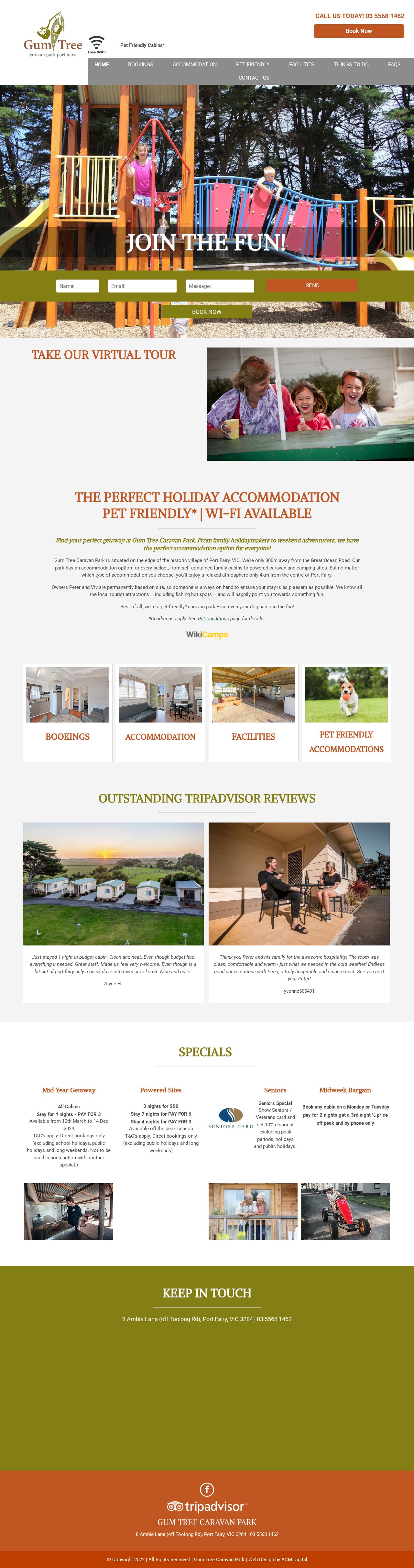 Gum Tree Caravan Park website