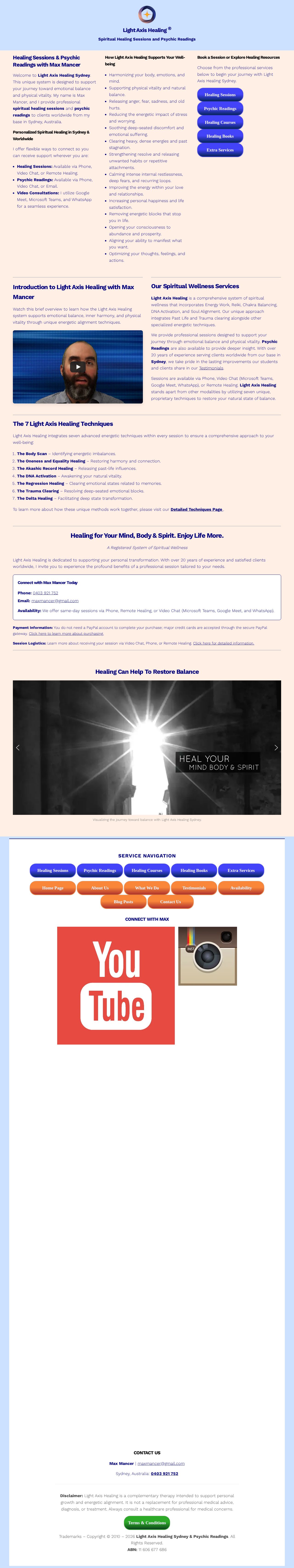 Light Axis Healing website