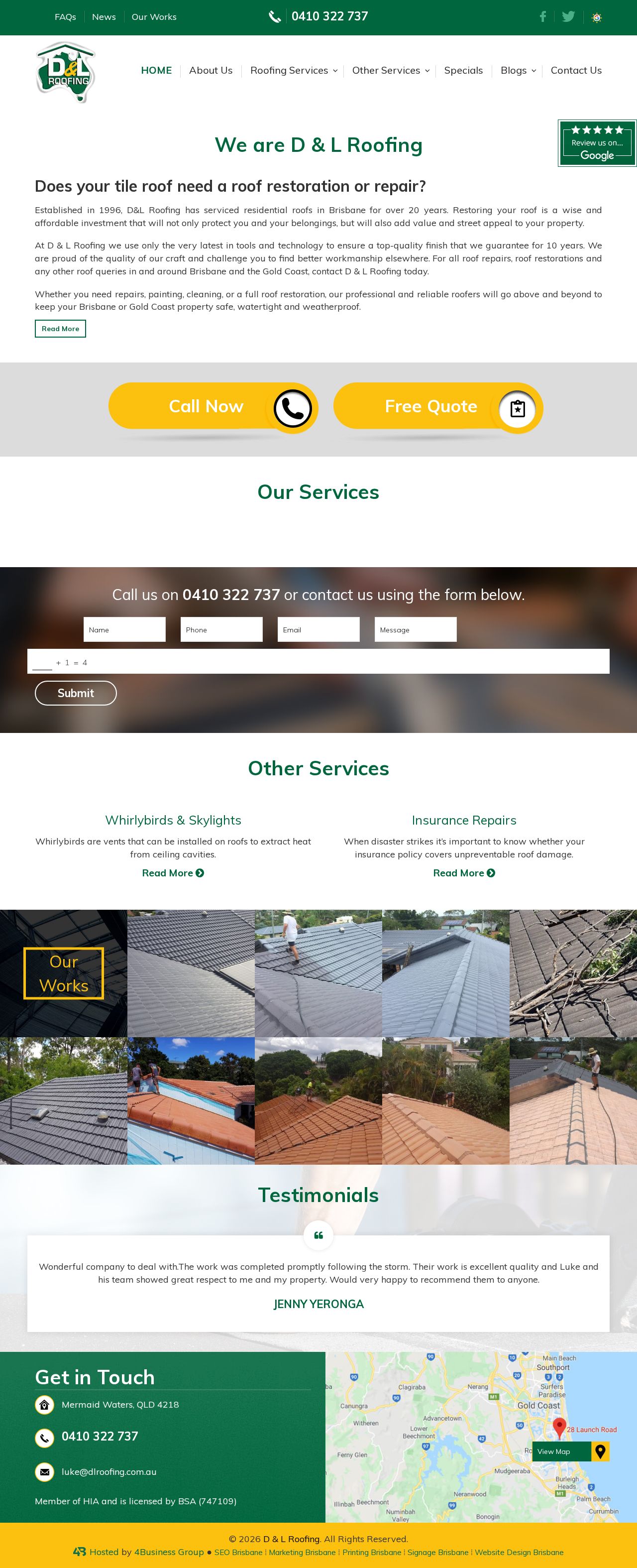 D & L Roofing website