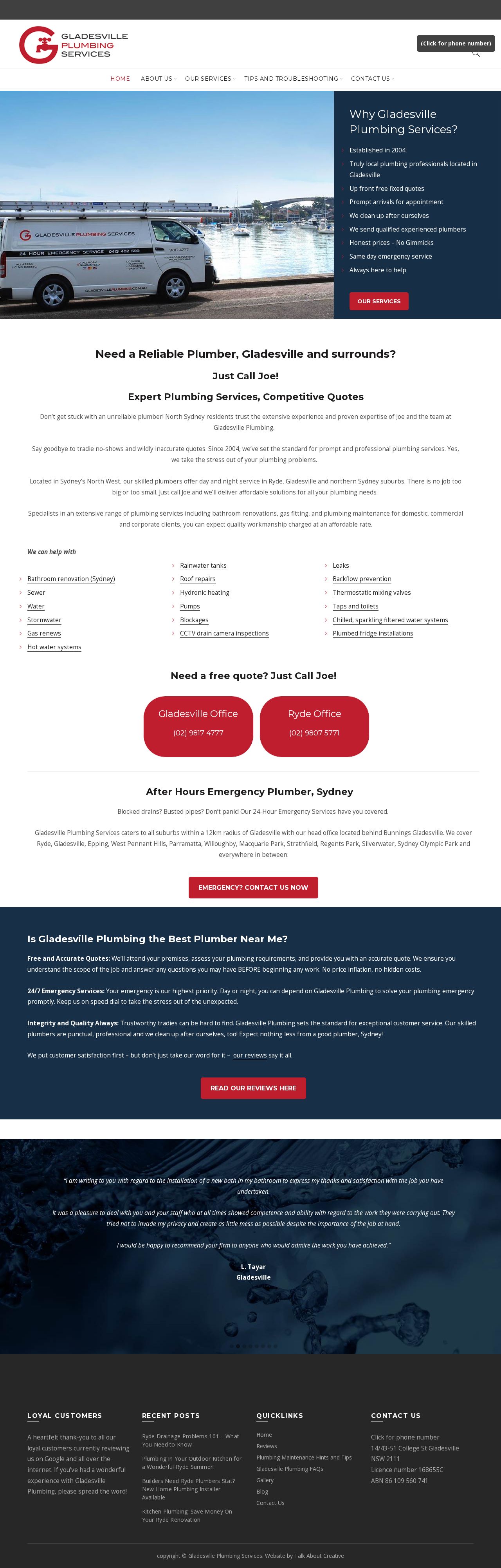 Gladesville Plumbing Services Pty Ltd website