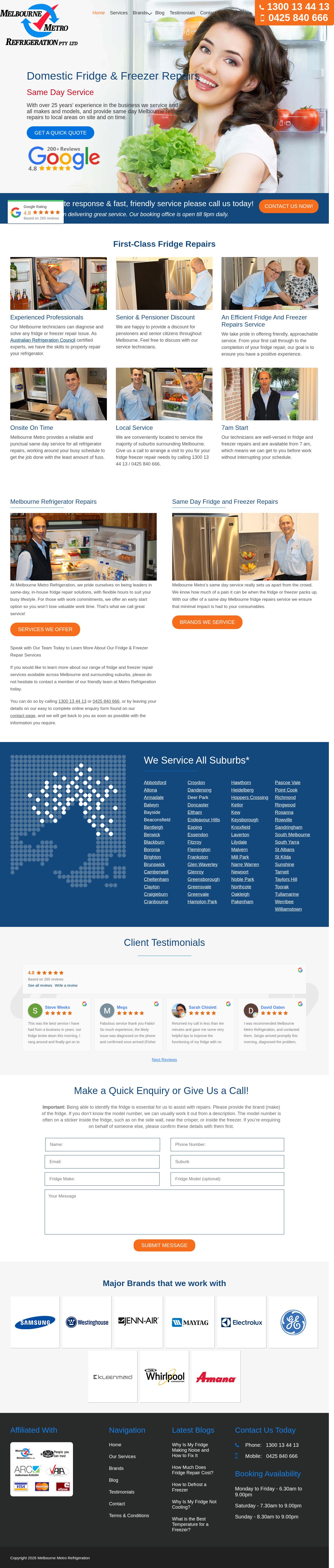 Melbourne Metro Refridgeration website