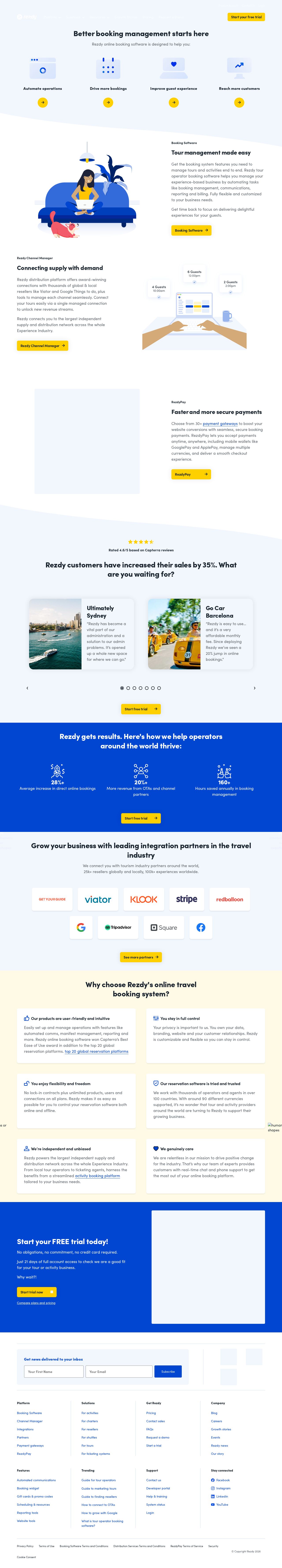 Rezdy online reservation system for tours and activities website