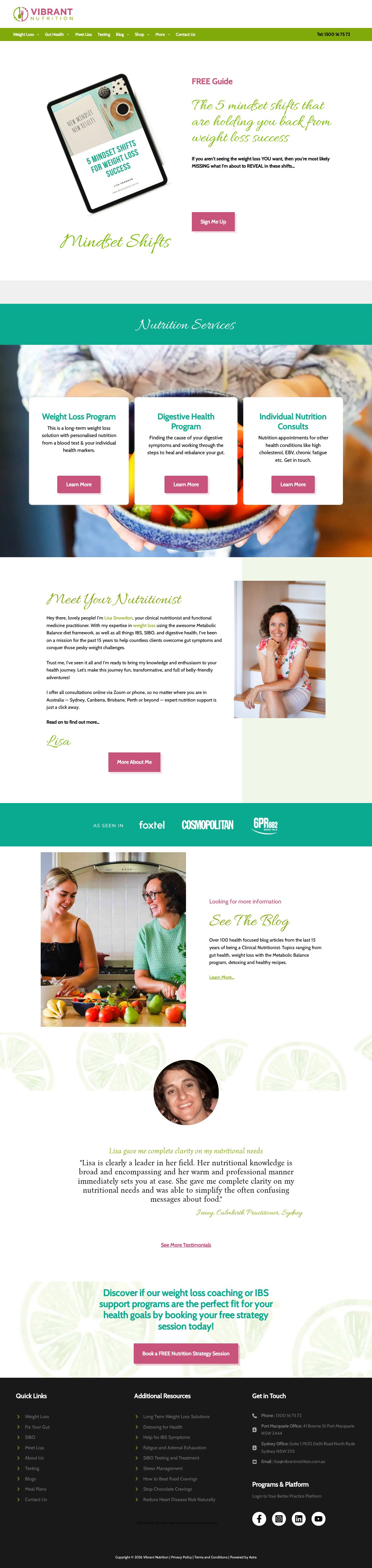 Vibrant Nutrition website
