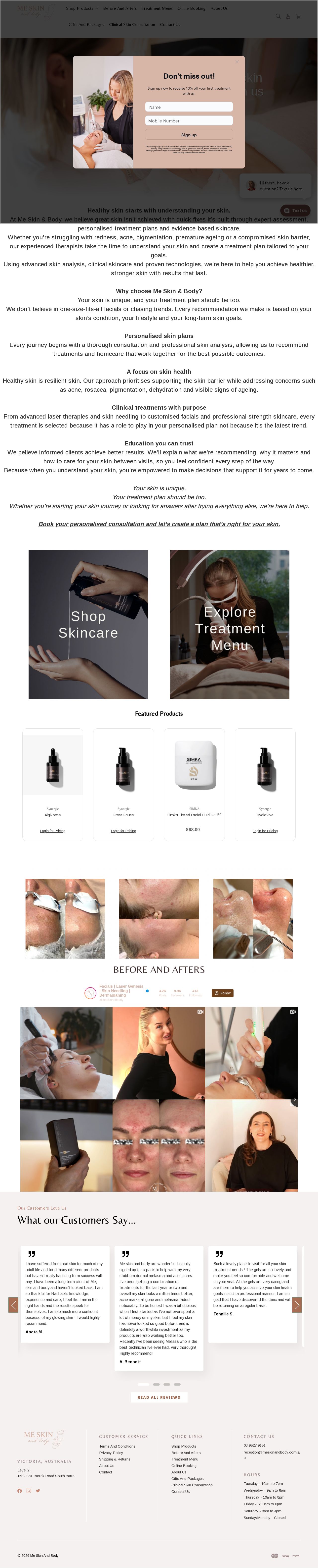 me skin and body website