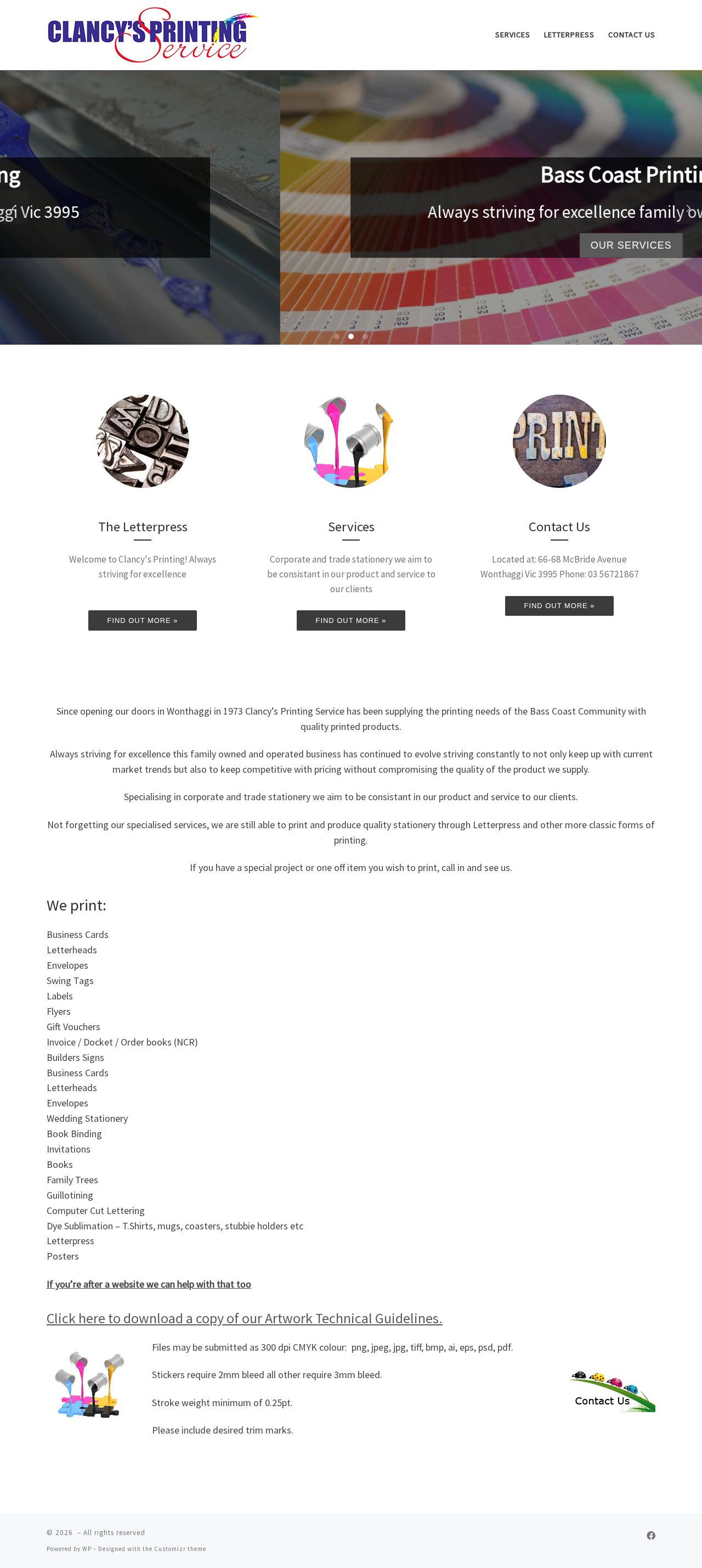 Clancy Printing Service website