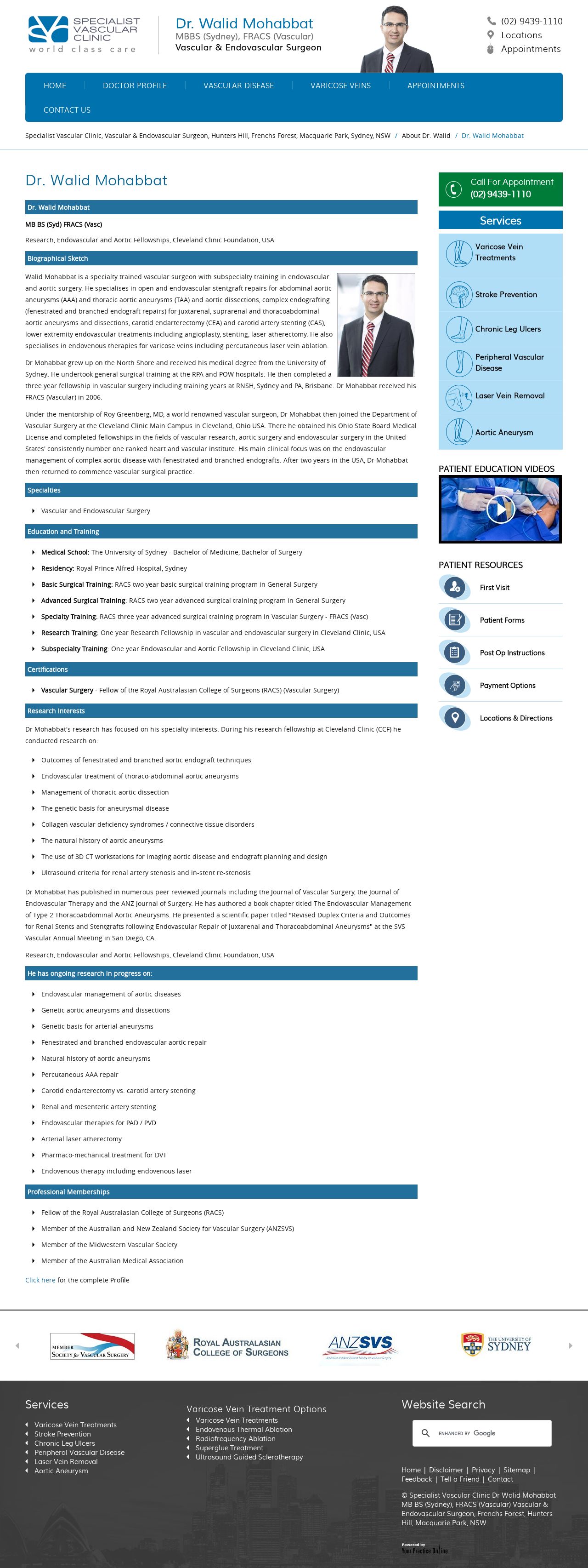 Dr. Walid Mohabbat, Vascular Surgeon - Vascular & Endovascular Surgery, Sydney Australia website
