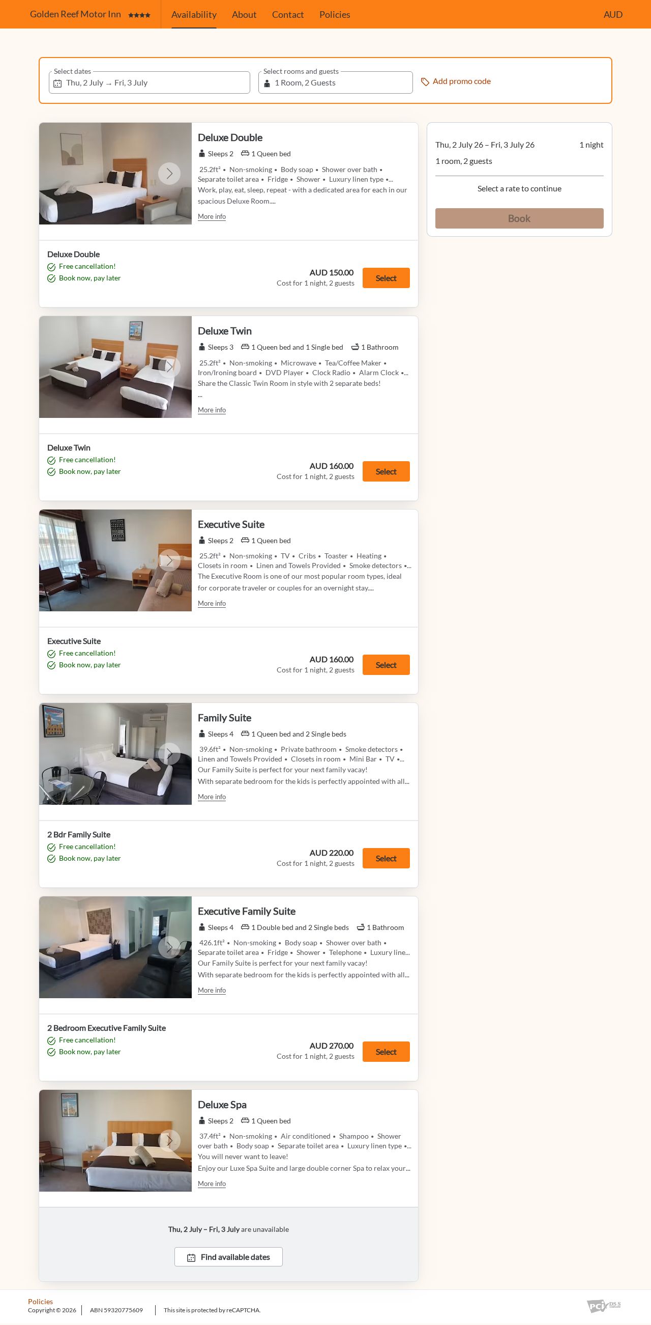 Golden Reef Motor Inn website