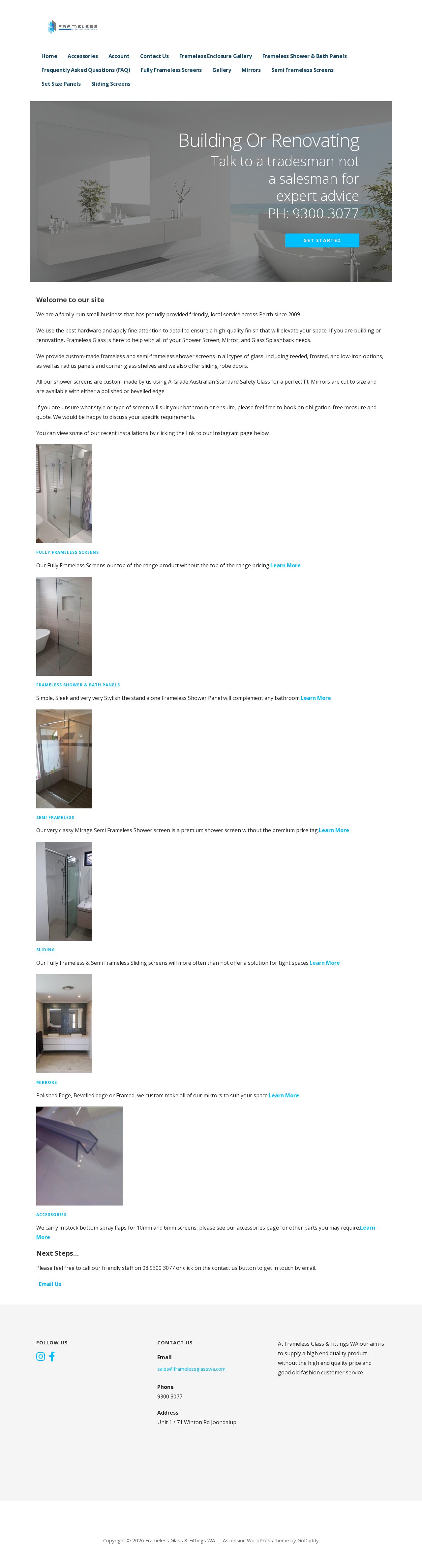 Frameless Glass & Fittings WA website