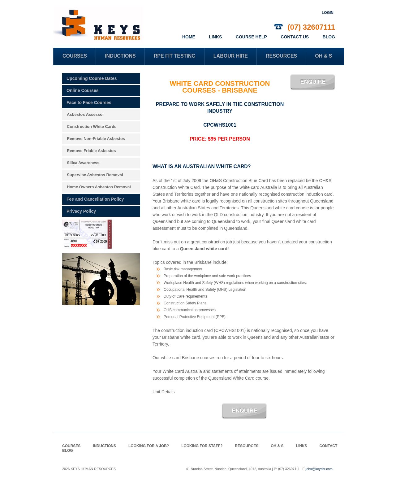 Keys Human Resources - White Card Australia website