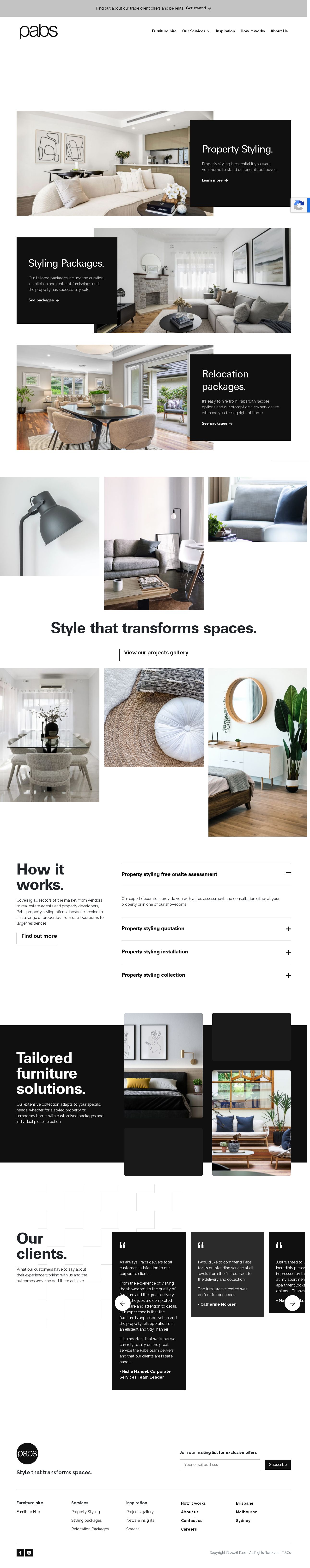 Pabs Furniture Rentals website