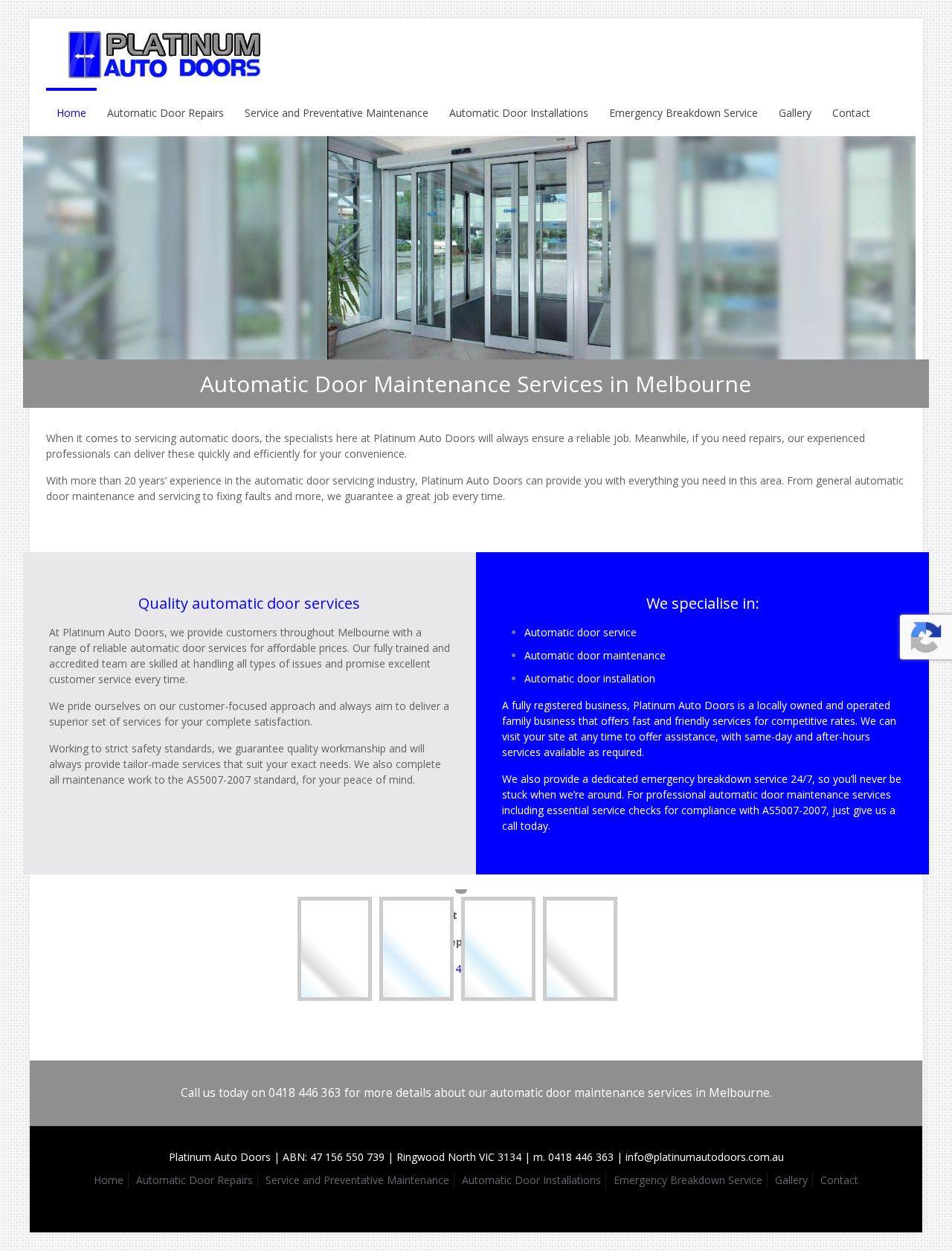 Platinum Auto Doors website