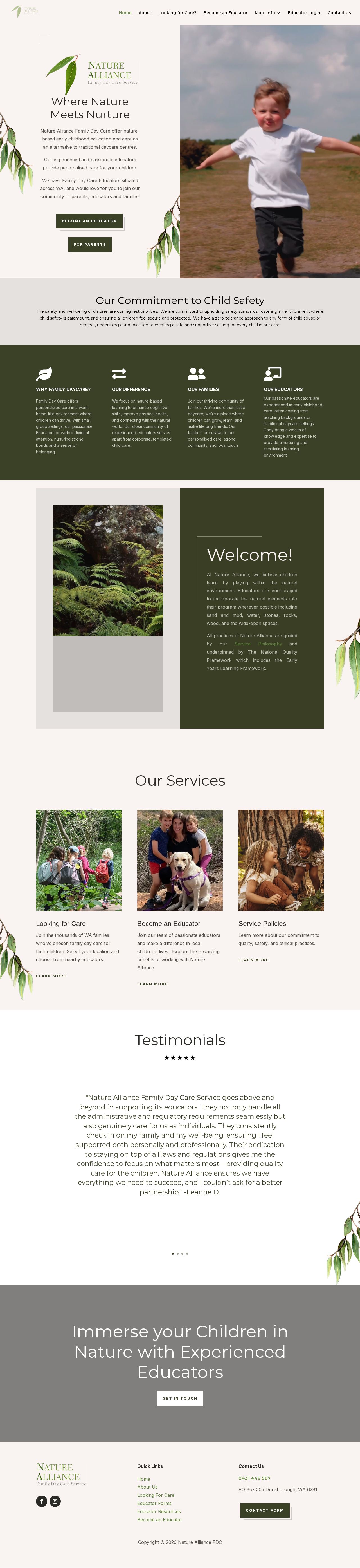Nature Alliance Family Day Care | Family Day Care Service Perth WA | Day Care Perth | Perth Day Care | Family Day Care S website