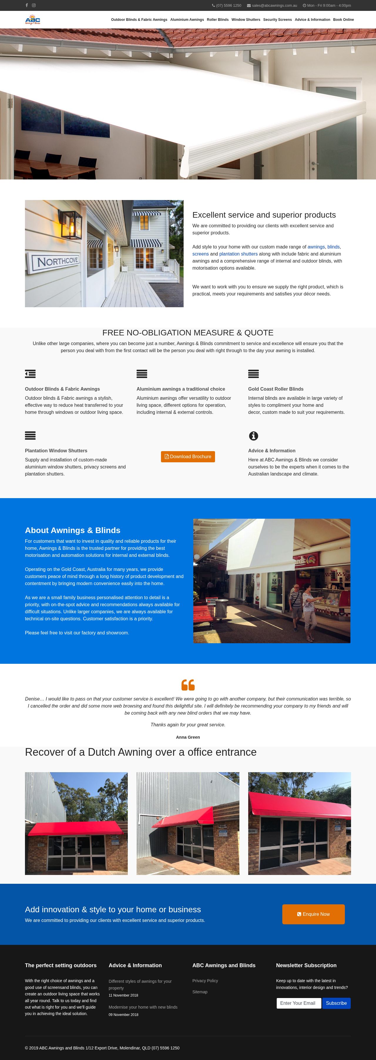 ABC Awnings and Blinds website