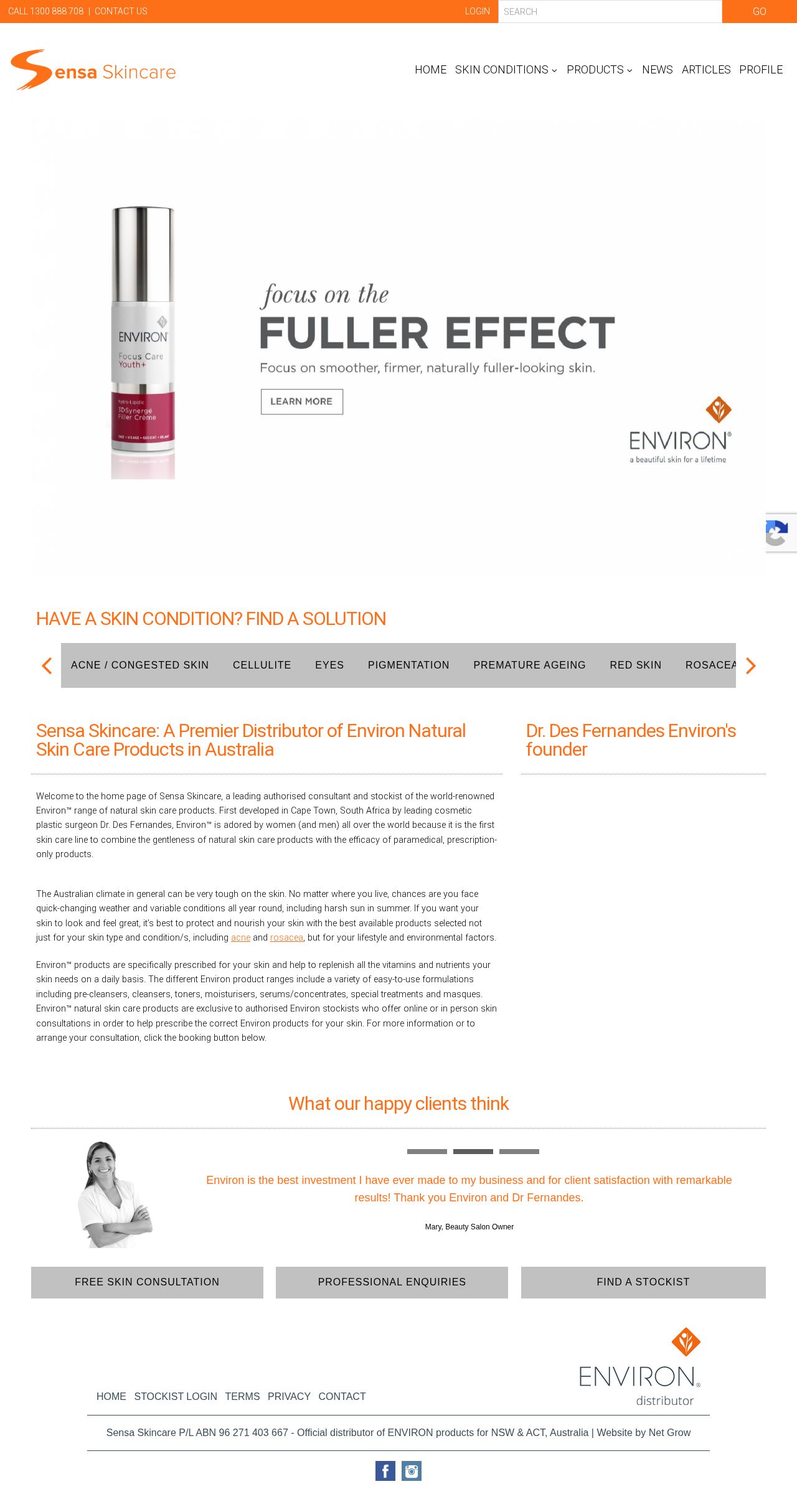 Sensa Skin Care website