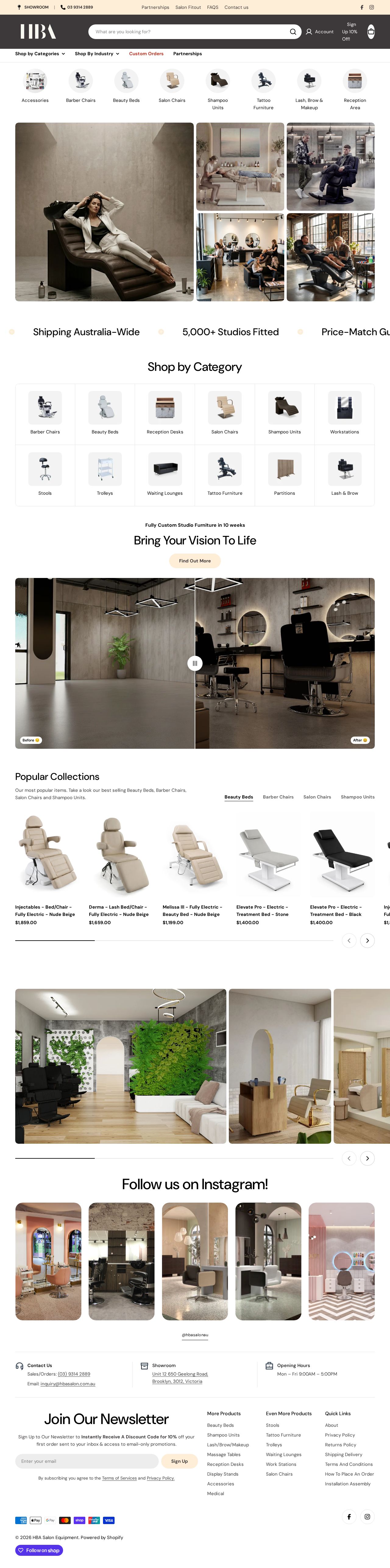 HBA Salon Equipment website