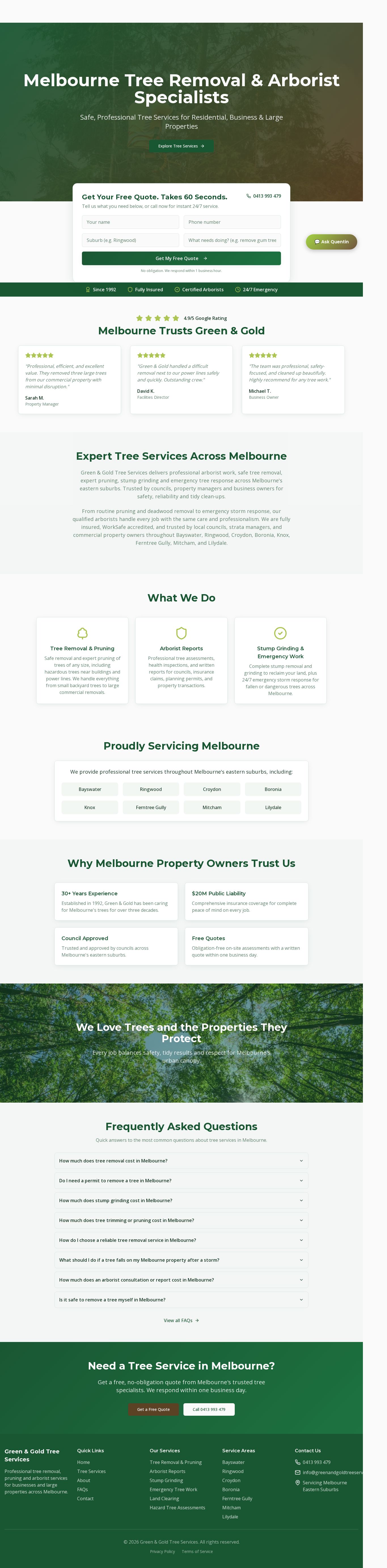 Green and Gold Tree Removals website