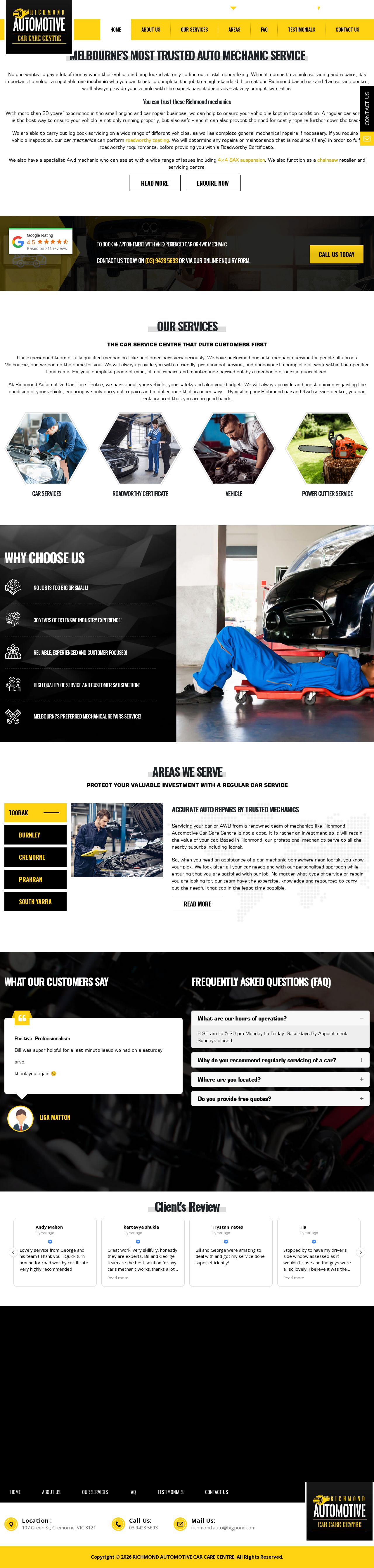 Richmond Automotive Car Care Center website