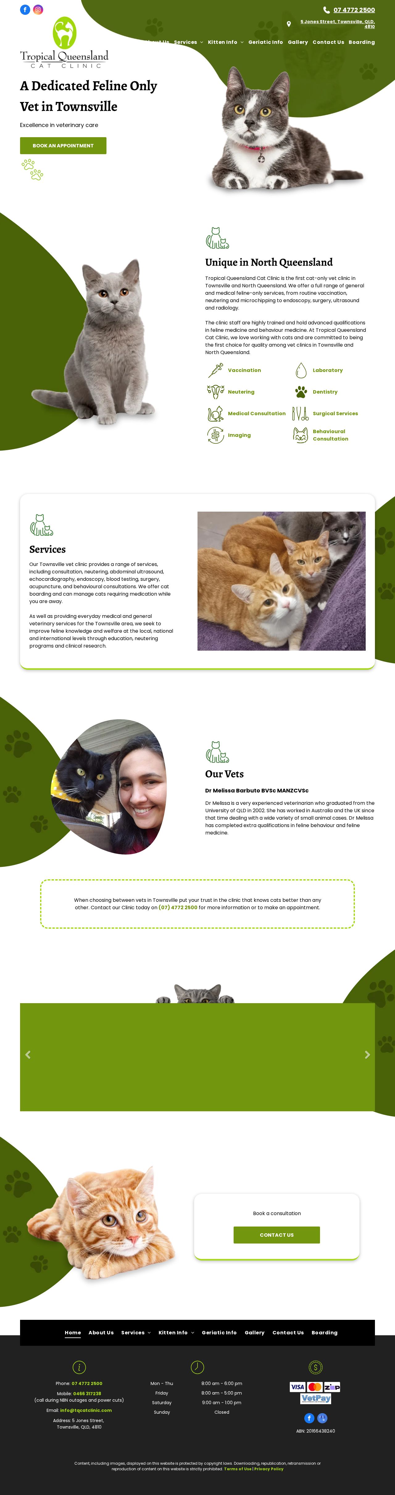 Tropical Queensland Cat Clinic website