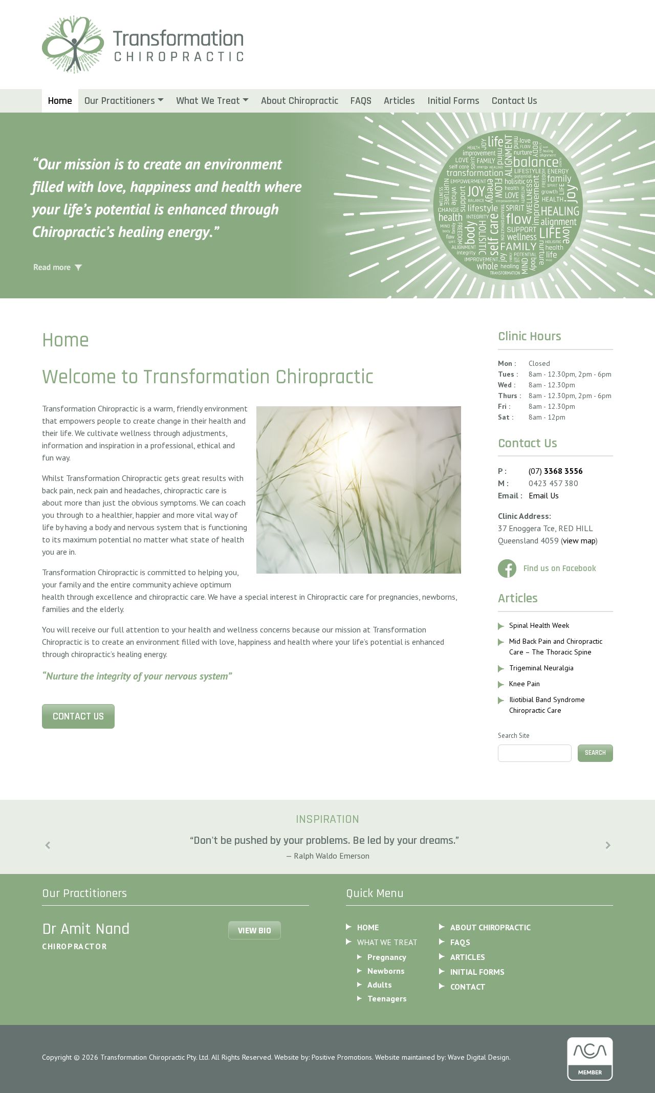 Transformation Chiropractic website