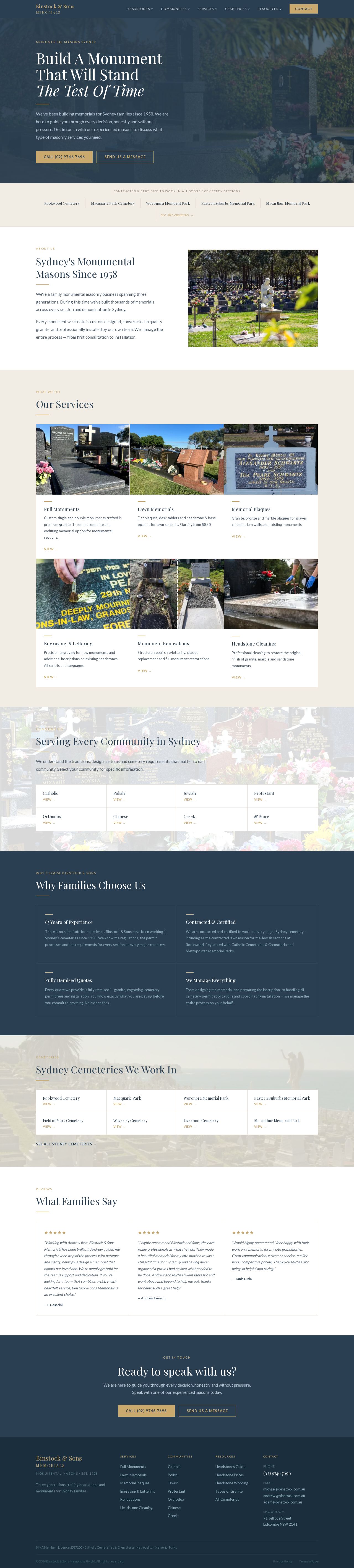 Binstock and Sons Memorials website