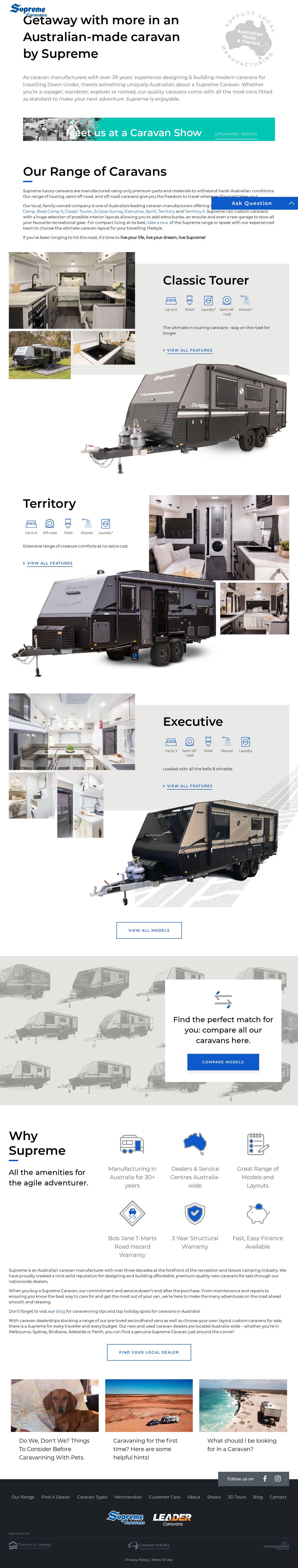 Supreme Caravans website
