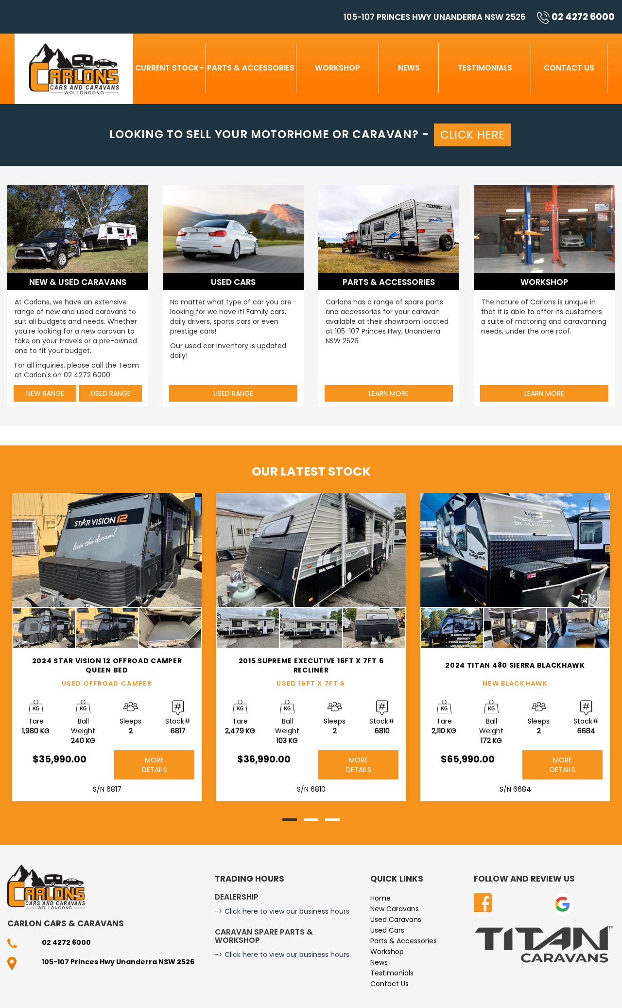 Carlons Caravans website