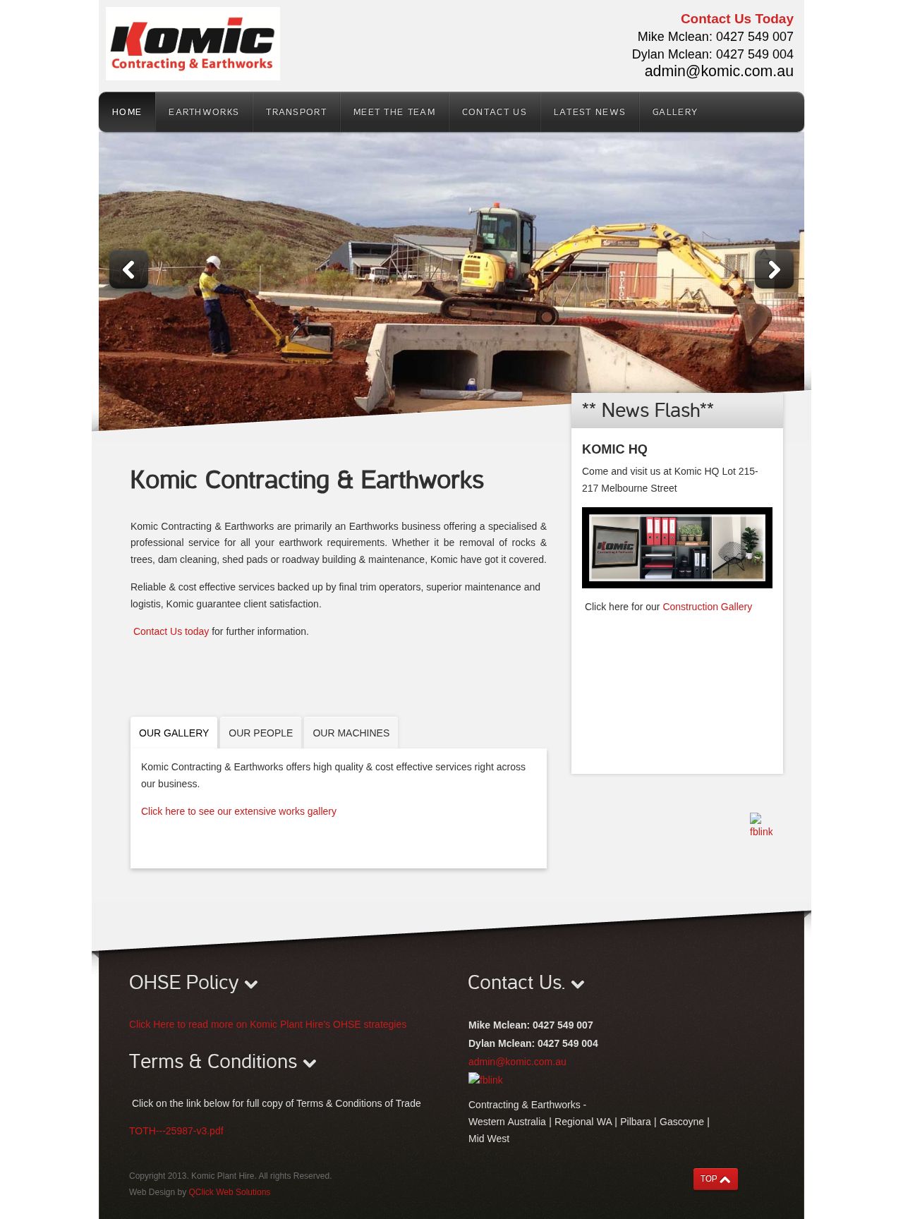Komic Plant and Machinery Hire WA website