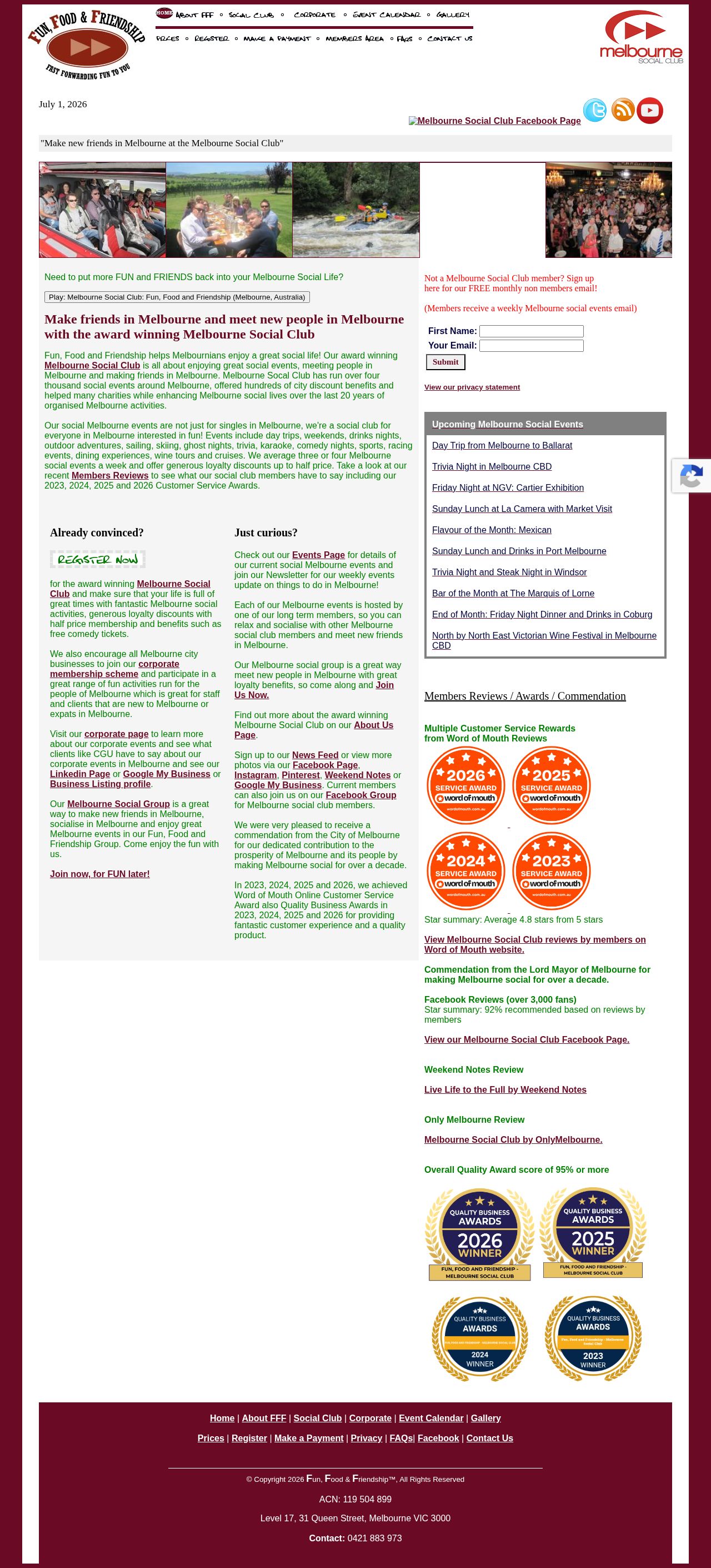 Fun, Food and Friendship - Melbourne Social Club website