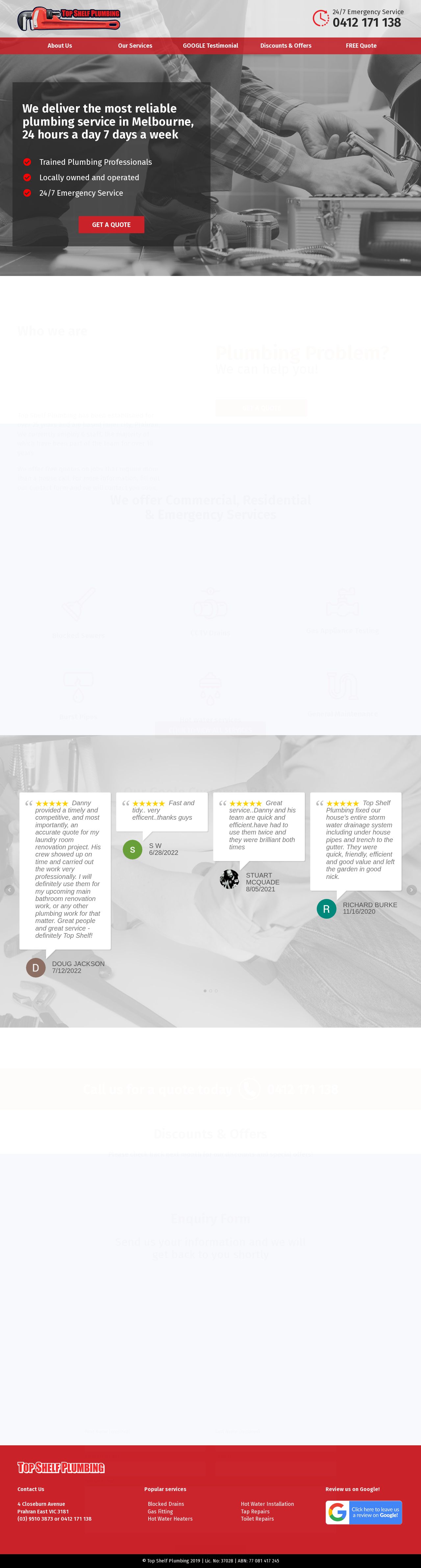 Top Shelf Plumbing website