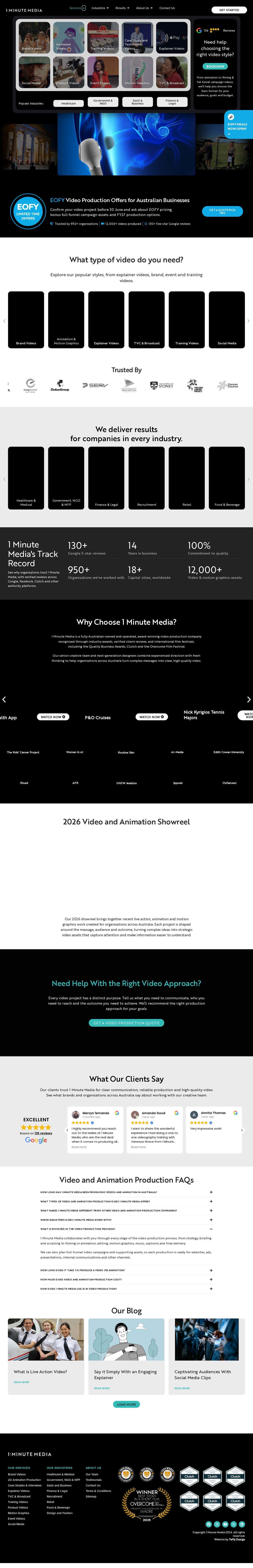 1 Minute Media Video Production Sydney website