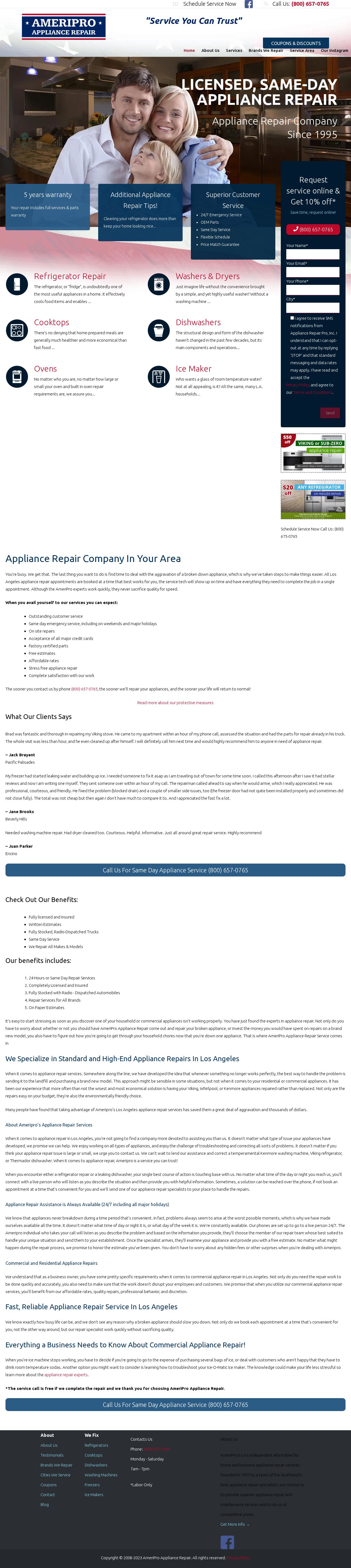 AmeriPro Appliance Repair website