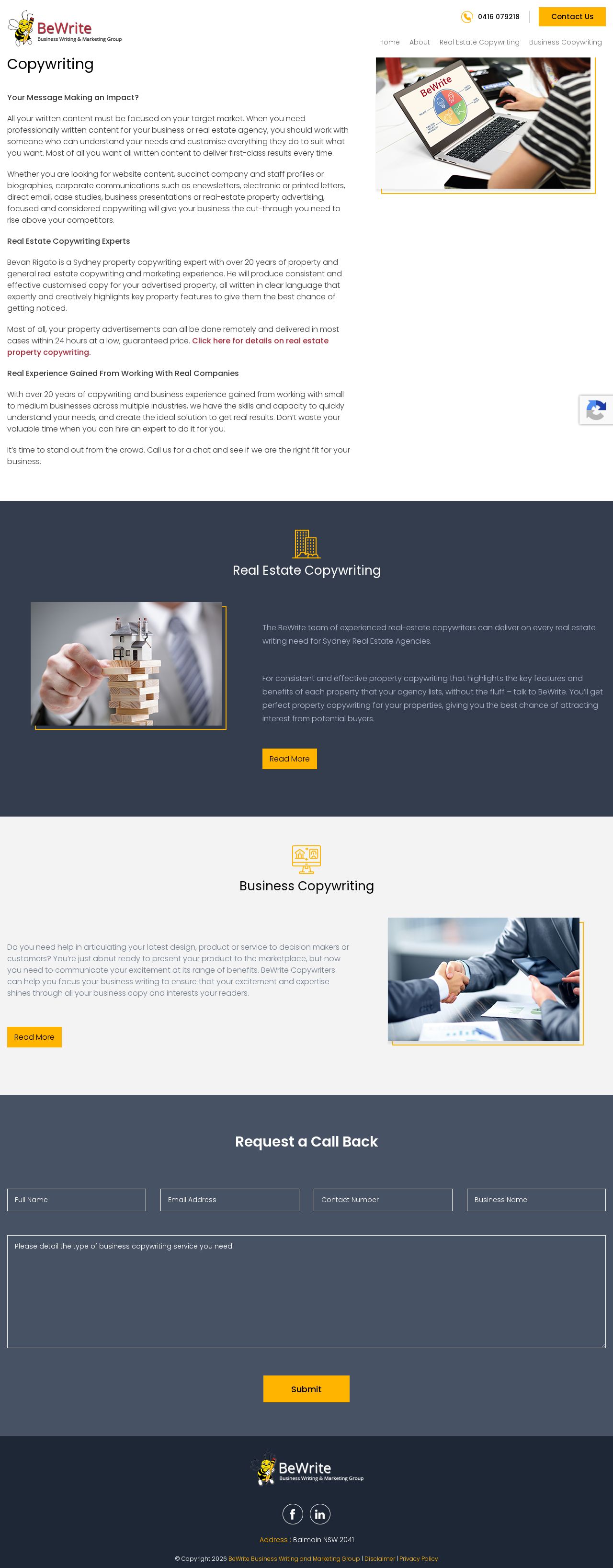 BeWrite Business Writing & Marketing Group website