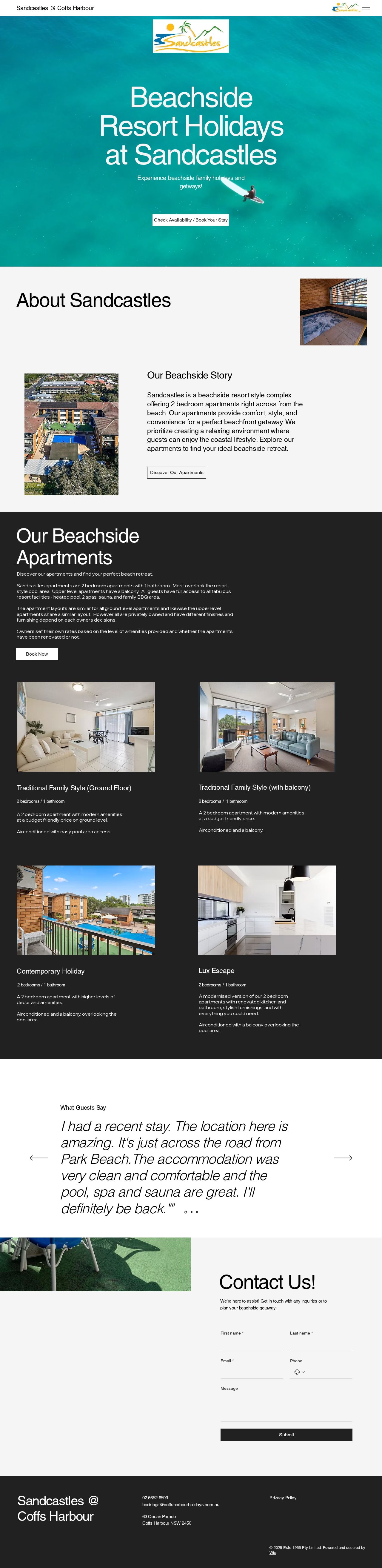 Sand Castles Holiday Apartments website
