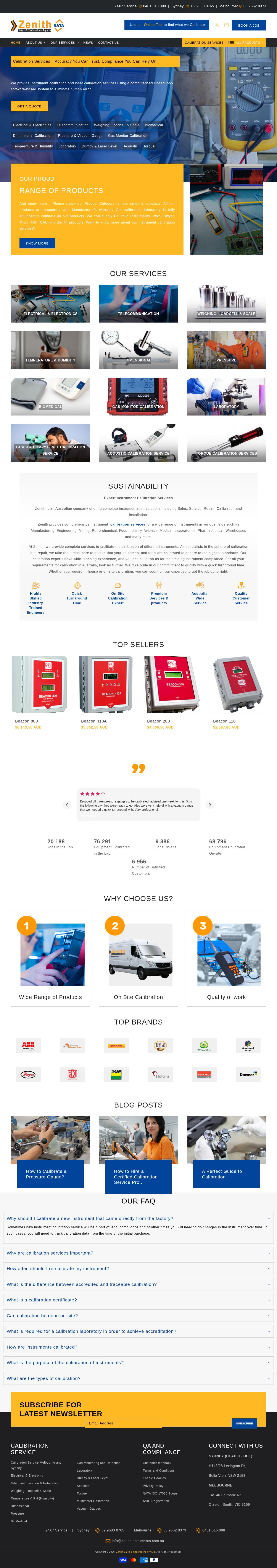 Zenith Sales and Calibrations Pty Ltd website