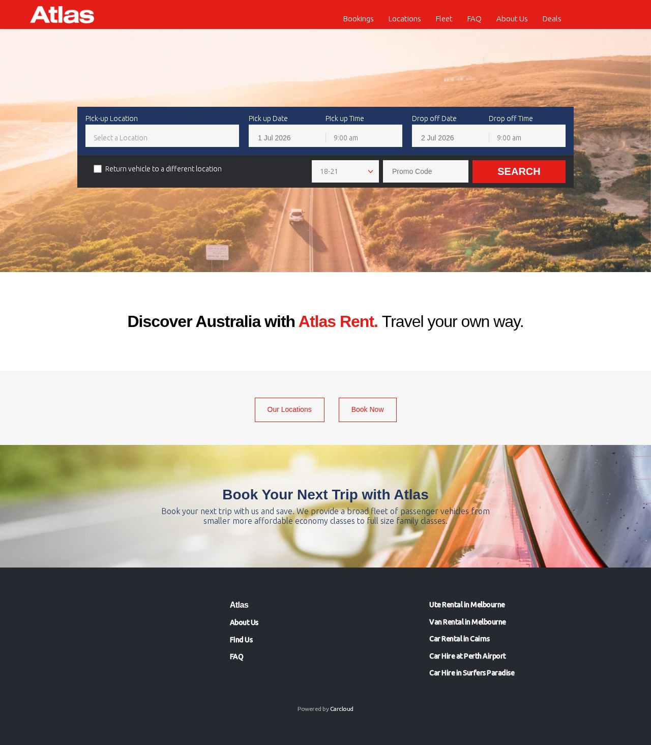 Atlas Car & Truck Rental website