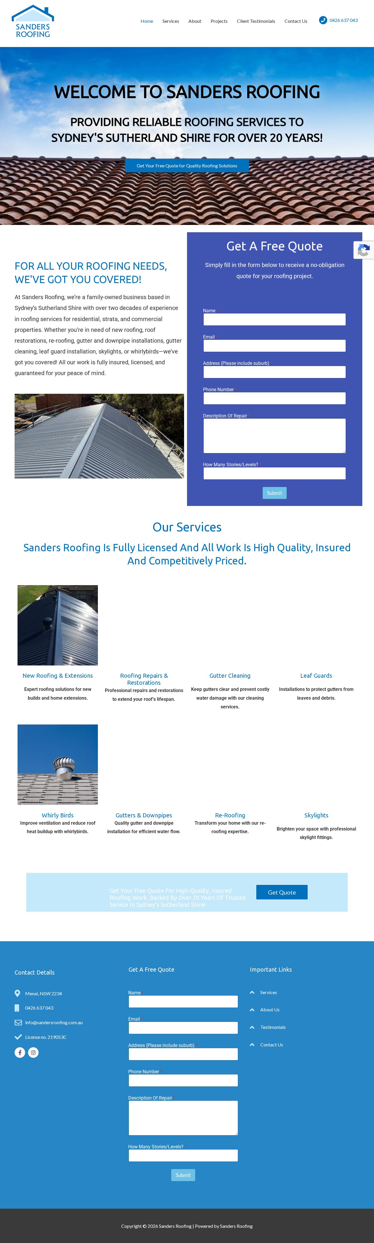 Sanders Roofing Sydney website