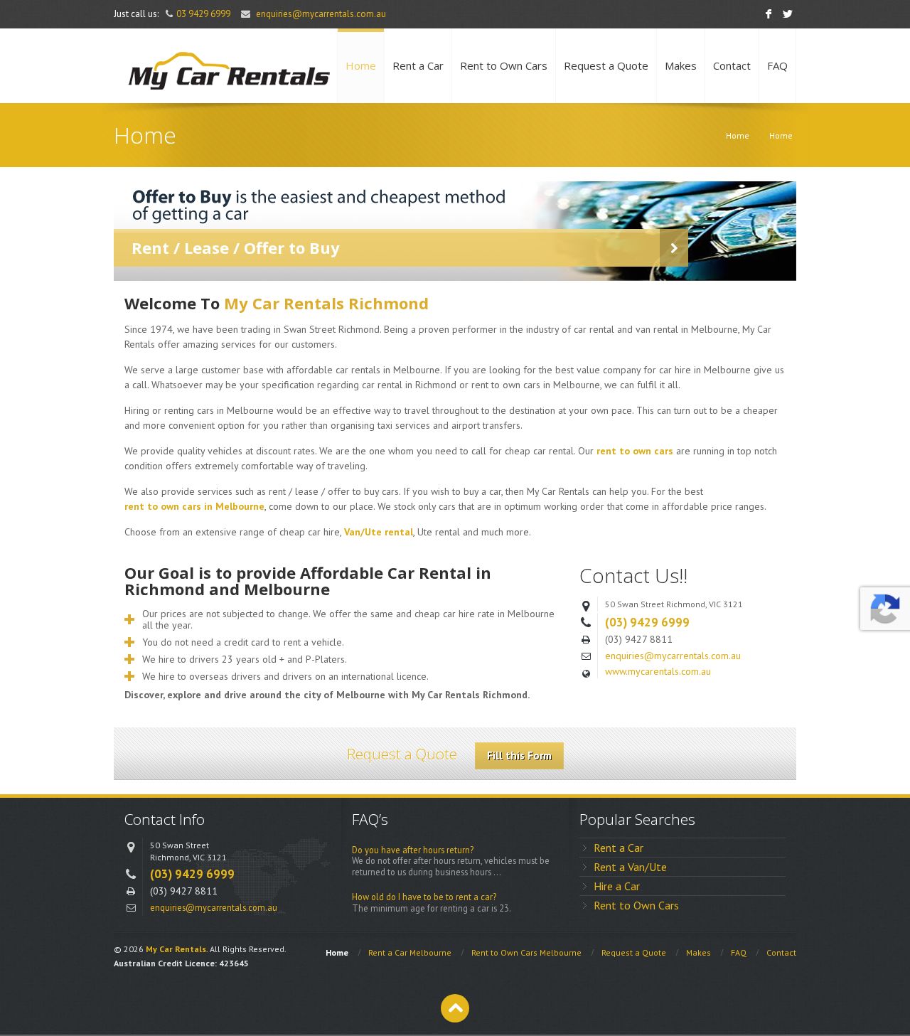 Rental Car Melbourne website