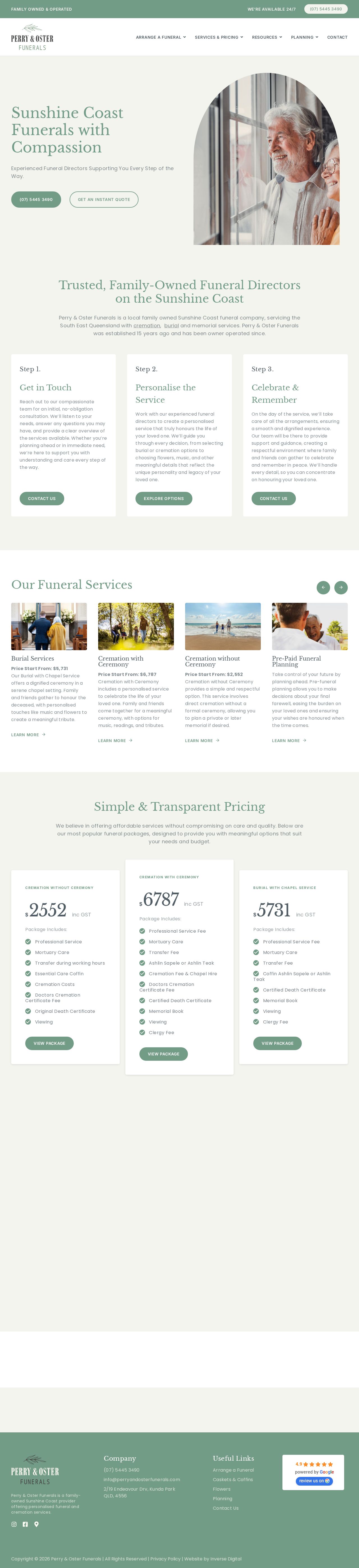 Perry and Oster Funerals website