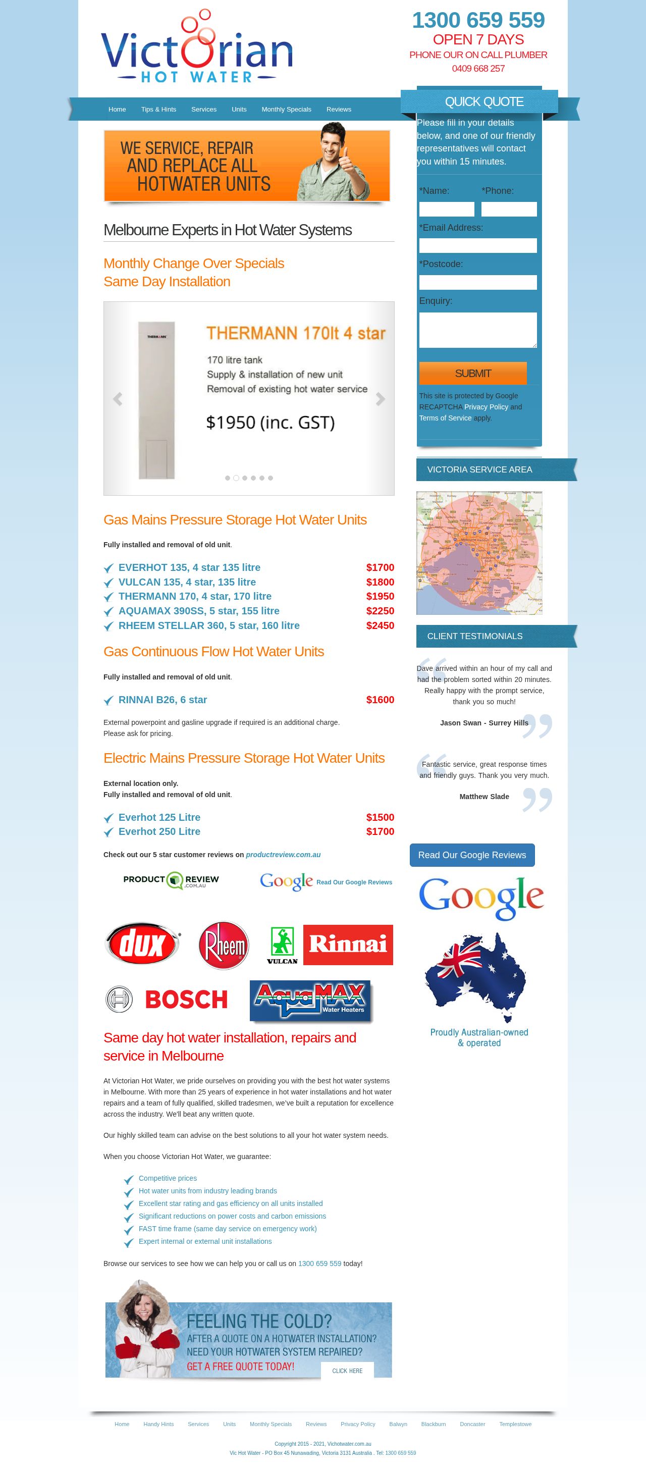 Victorian Hot Water website