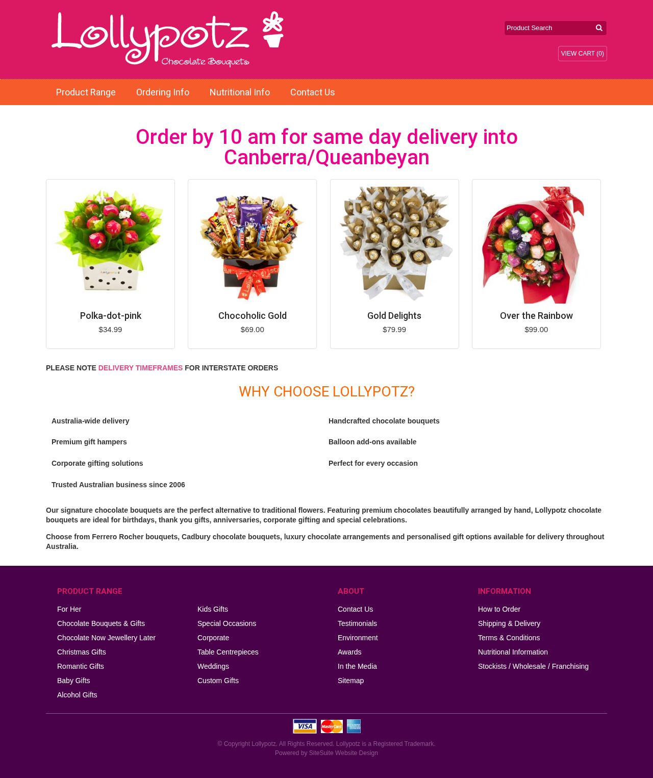 Chocolate Gifts, Bouquets & Hampers by Lollypotz website