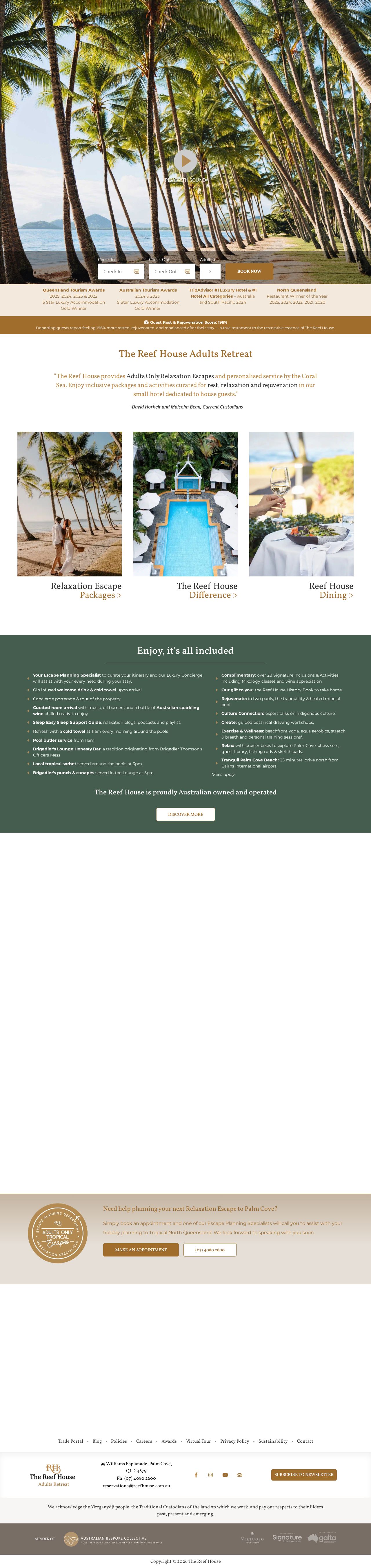 Reef House Boutique Resorts and Spa website