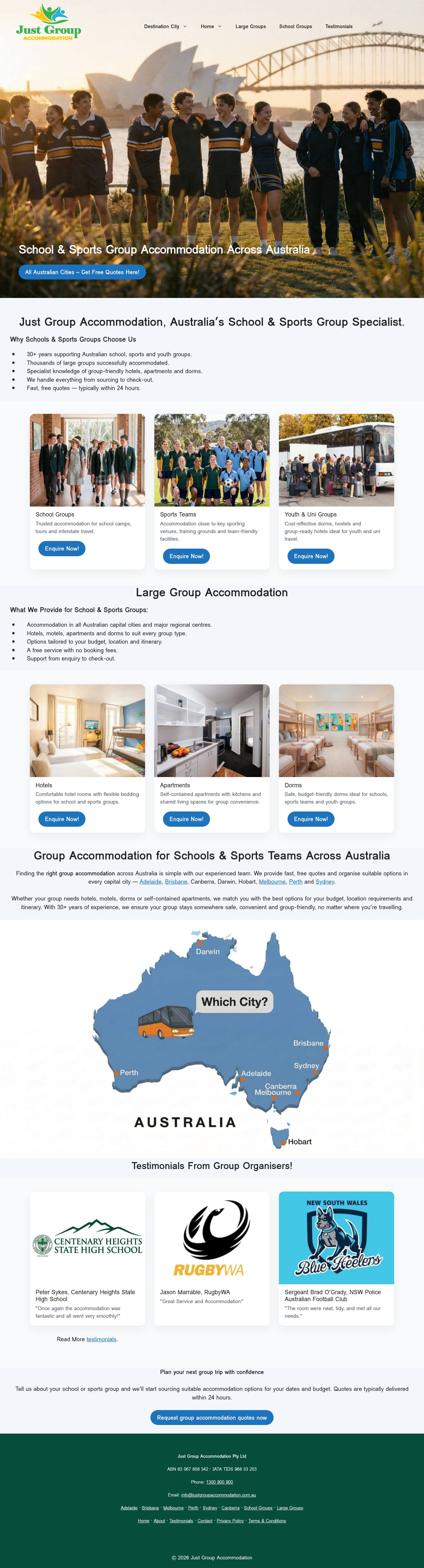Just Group Accommodation website